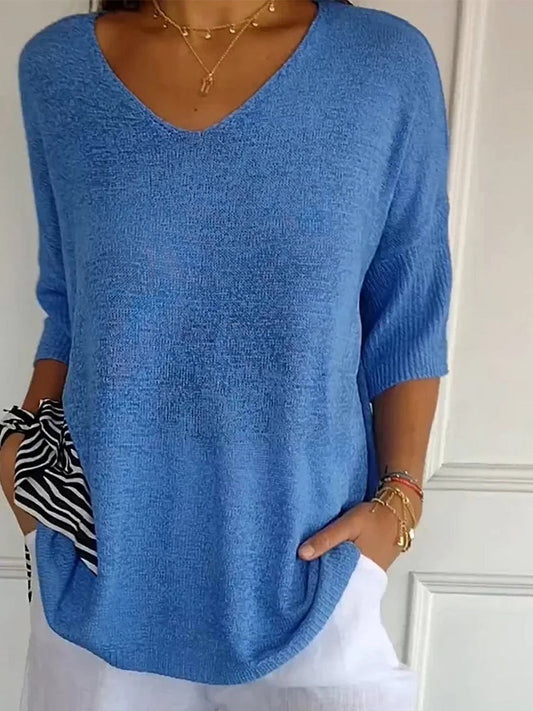 Casual loose knit V-neck top for women | Marisela