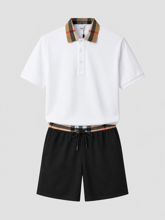 White Polo Shirt & Shorts Two-Piece Set