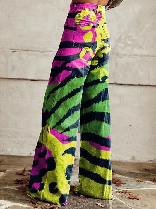 Vibrant graphic wide leg trousers for women | Claudia