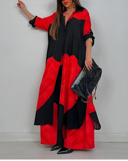 Art print cropped top wide leg pant set for women | Marisela
