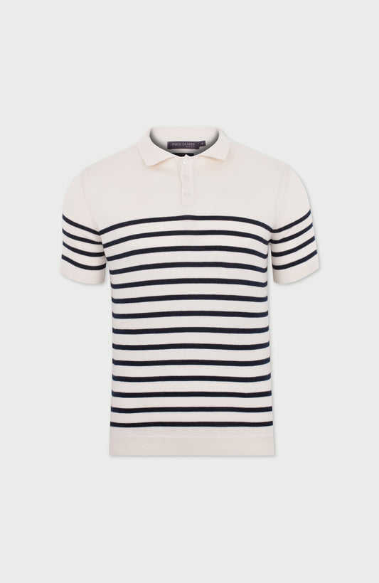 Mens Ultra Fine Cotton Breton Short Sleeve Polo Shirt
