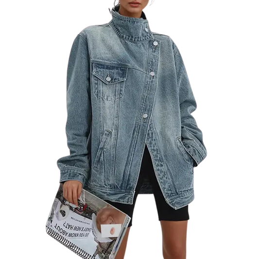 Trendy asymmetric button street-style jacket for women | Sarah