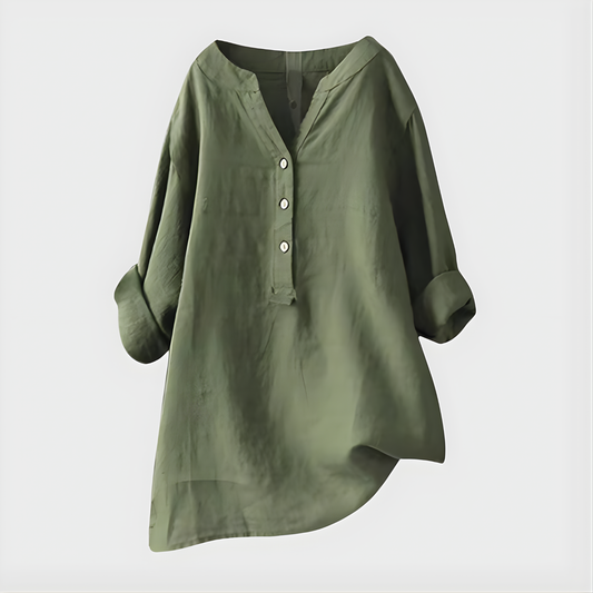 Elegant V-neck blouse with relaxed silhouette for women | Veronique