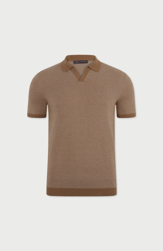 Mens Lightweight Cotton Honeycomb Buttonless Polo Shirt