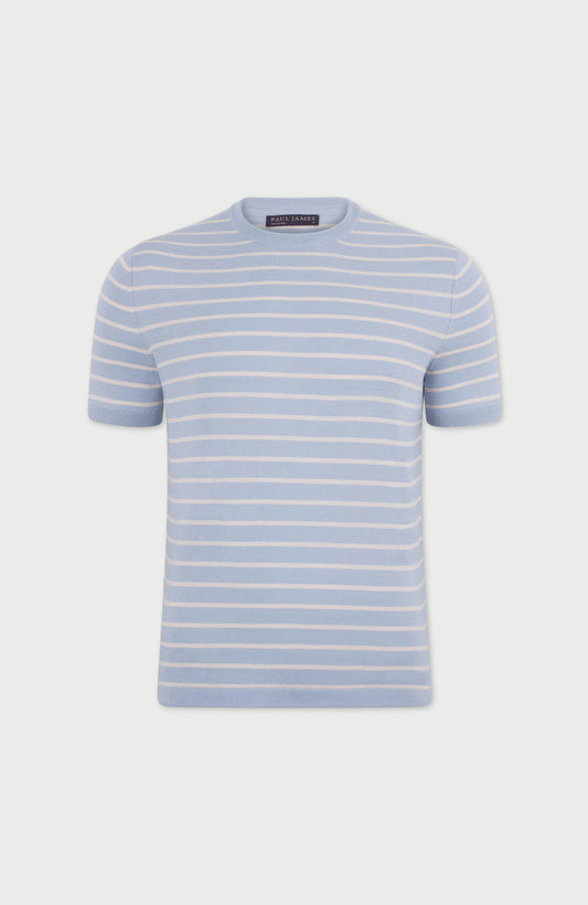 Mens Ultra Fine Cotton Knitted Pin Stripe T-Shirt