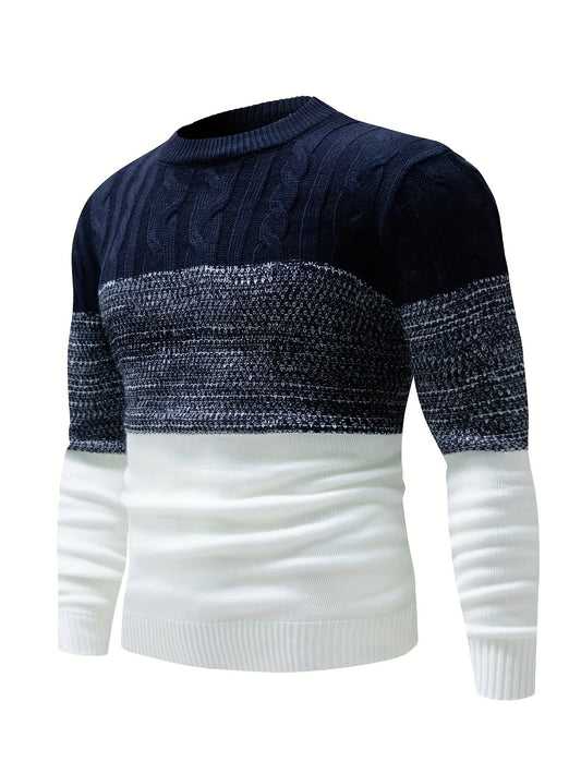 Gavren | Men's Color Block Crew Neck Sweater with Ribbed Cuffs