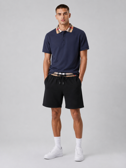 Navy Blue Polo Shirt & Shorts Two-Piece Set