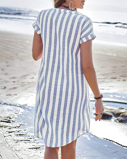 Classic striped relaxed everyday dress for women | Pamela