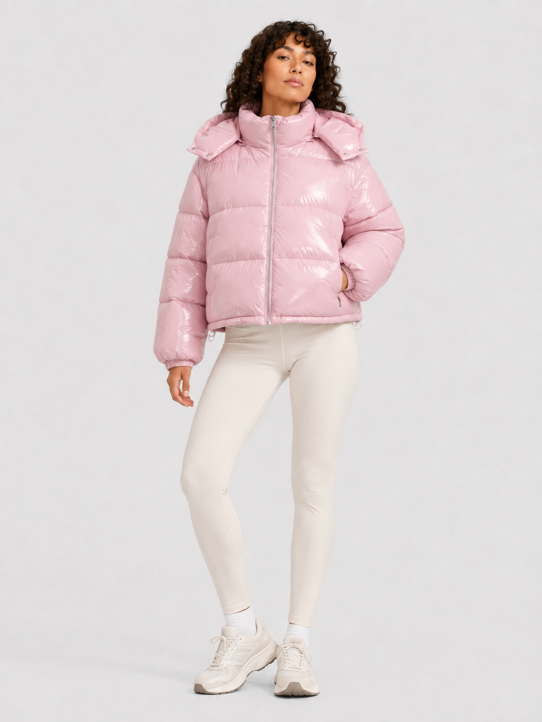 Women’s Shiny Cropped Hooded Puffer Jacket