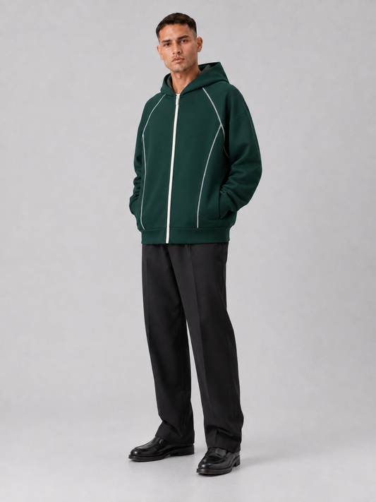 Loose Fit Color-Block Fleece Zip Hoodie