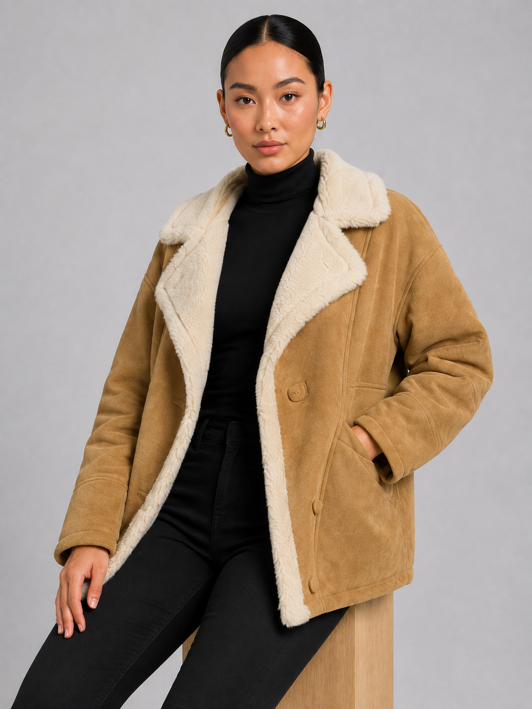Women’s Suede-Style Fur Collar Jacket