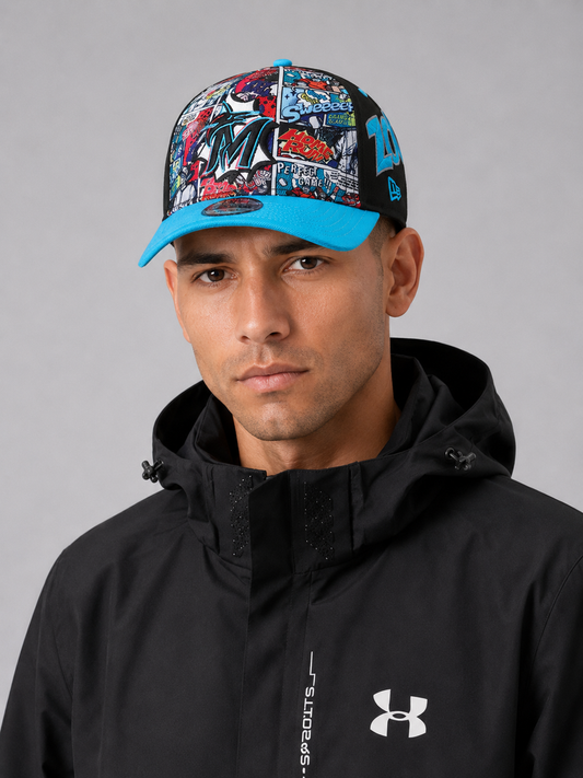 Miami Marlins New Era Black/Blue MLB Diamond Hero Edition A-Frame 9FORTY Hat