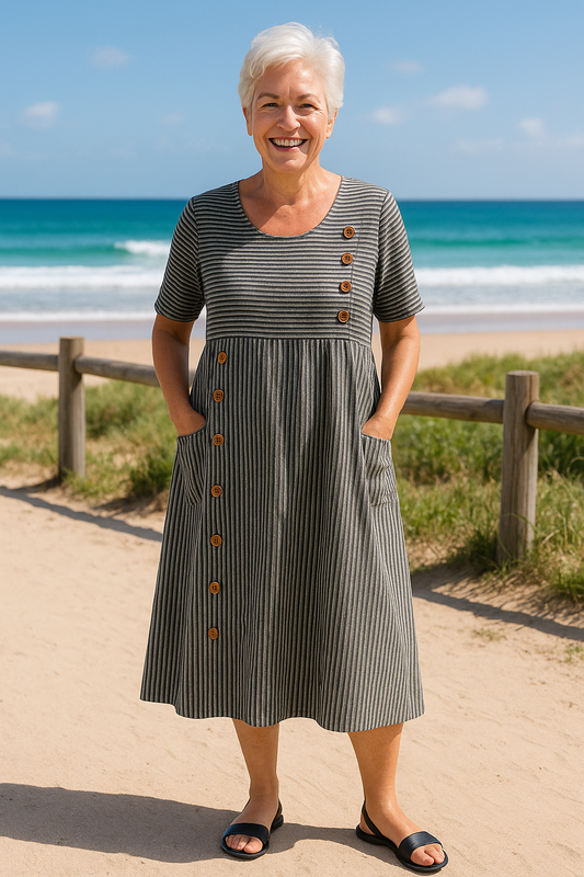 Striped comfortable midi dress for women | Brienne