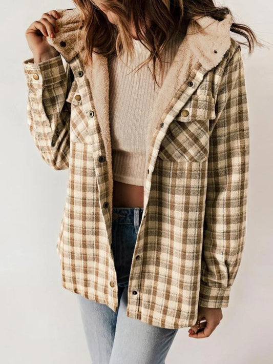Plaid hooded flannel jacket for women | Amelia