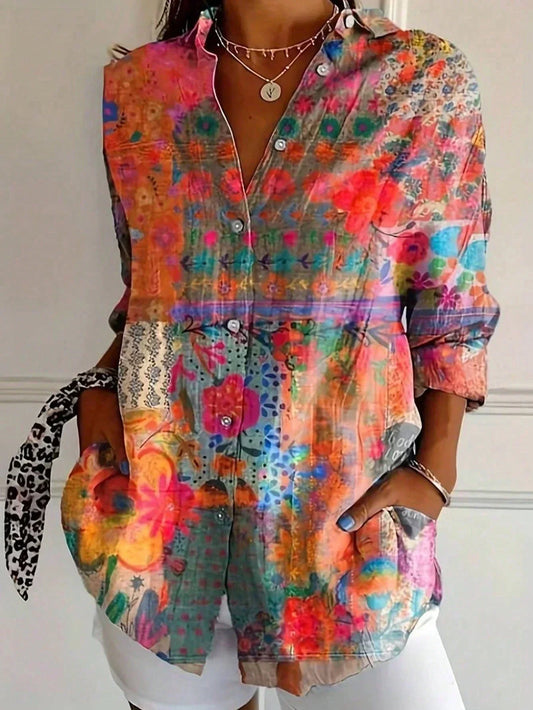 Colourful pattern everyday casual blouse for women | Astrid