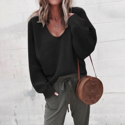 Classic knit V-neck everyday jumper for women | Liora
