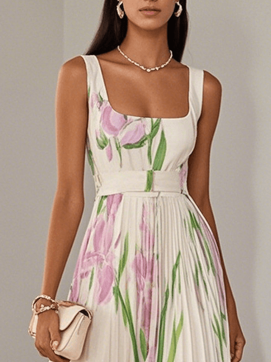 Floral boho A-line maxi dress for women | Marisela