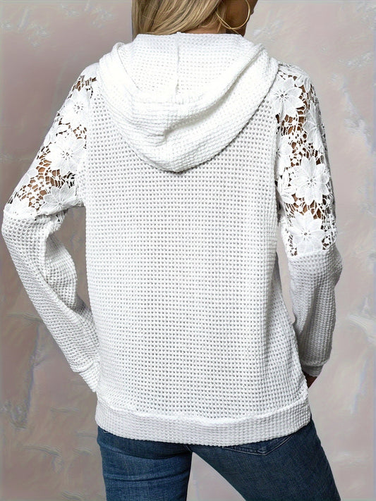 Elvara | Women's Waffle Hooded Top with Floral Panels