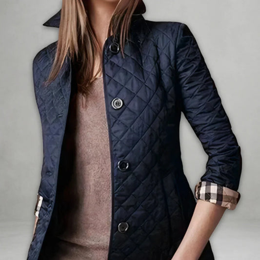 Seravelle | Women's Quilted Button Front Notched Collar Jacket