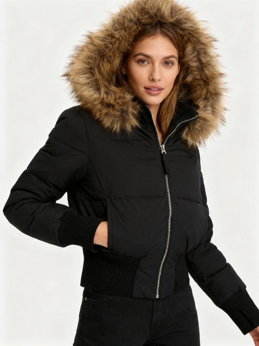 Quilted Winter Jacket with Detachable Hood for Women | Elowen