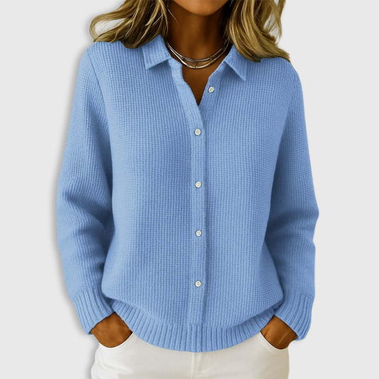 Classic knit button-up everyday cardigan for women | Elaine