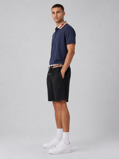 Navy Blue Polo Shirt & Shorts Two-Piece Set
