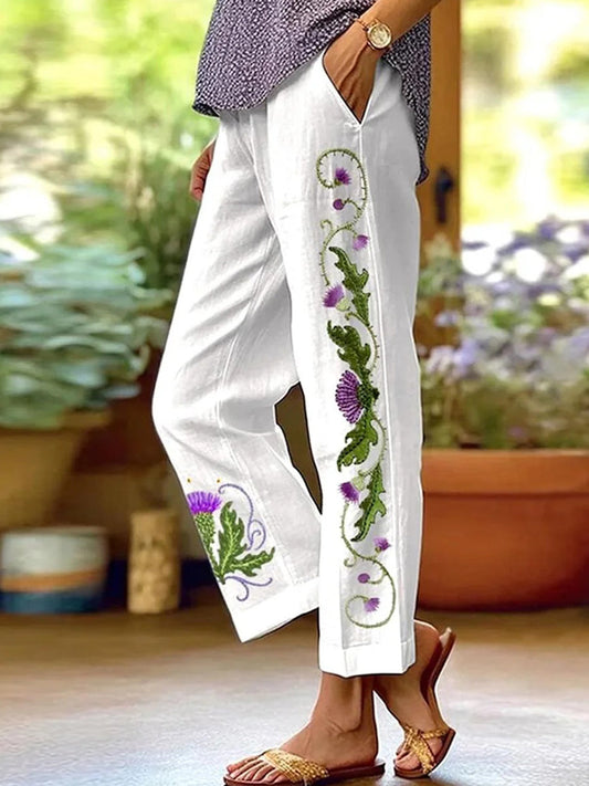 Fresh floral print casual trousers for women | Camille
