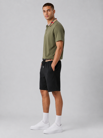 Olive Green Polo Shirt & Shorts Two-Piece Set
