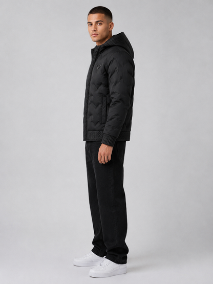 European Fashion Hooded Jacket Men's Outerwear – Black Casual Padded Zip-Up Jacket