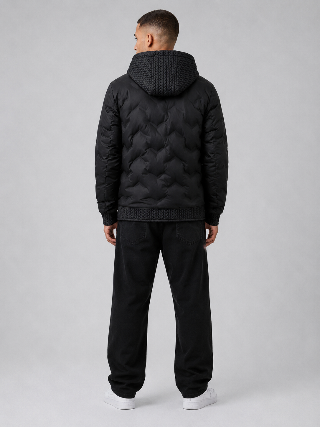 European Fashion Hooded Jacket Men's Outerwear – Black Casual Padded Zip-Up Jacket