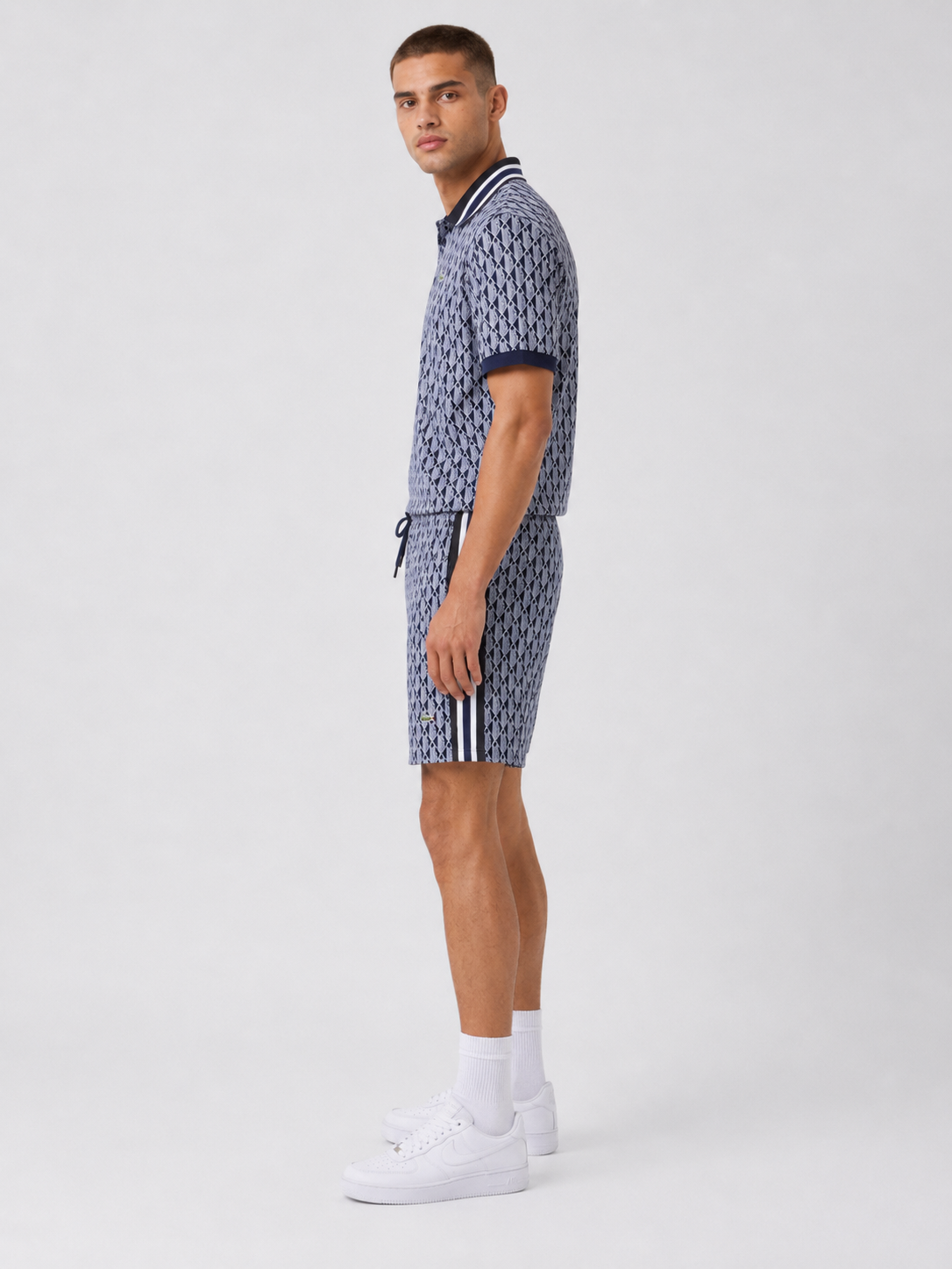Navy Geometric Polo Shirt & Shorts Set