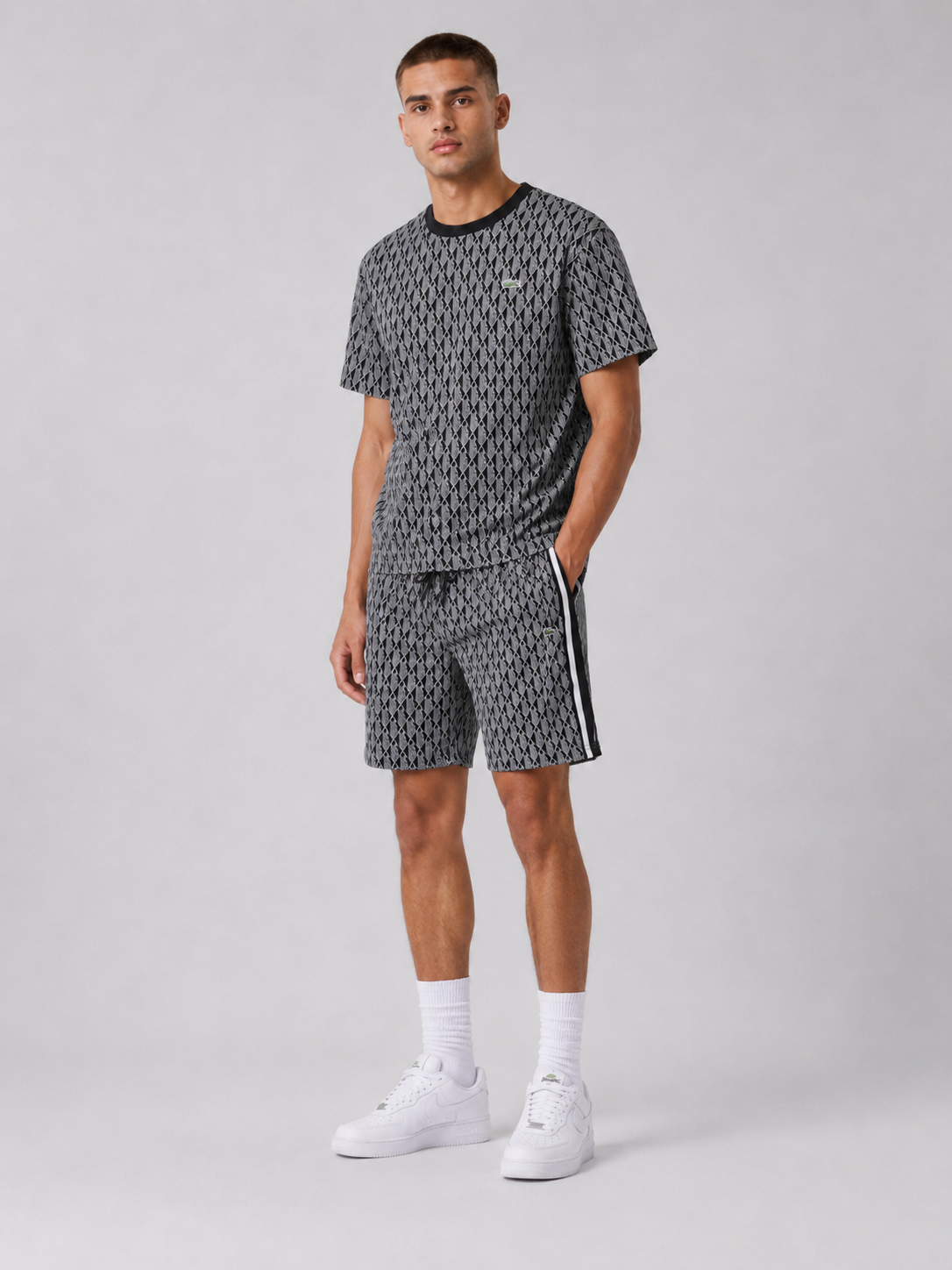 Black And White Cotton T-Shirt & Shorts Set