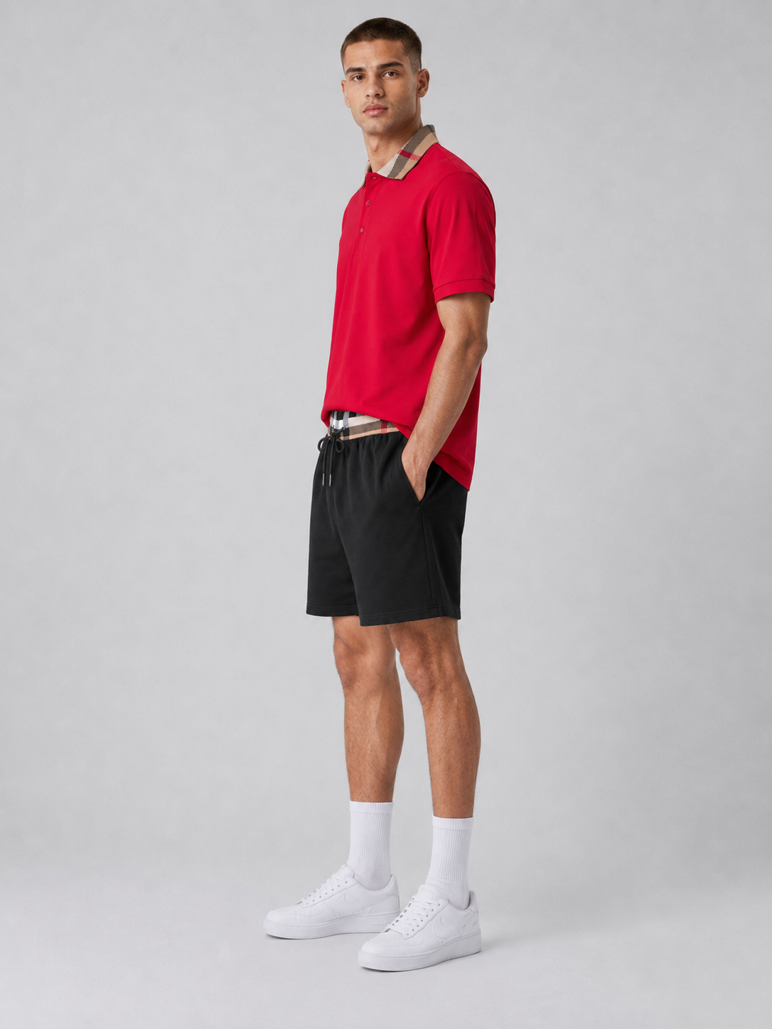 Red Polo Shirt & Shorts Two-Piece Set