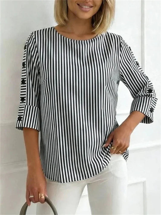 Casual striped round neck blouse for women | Marceline