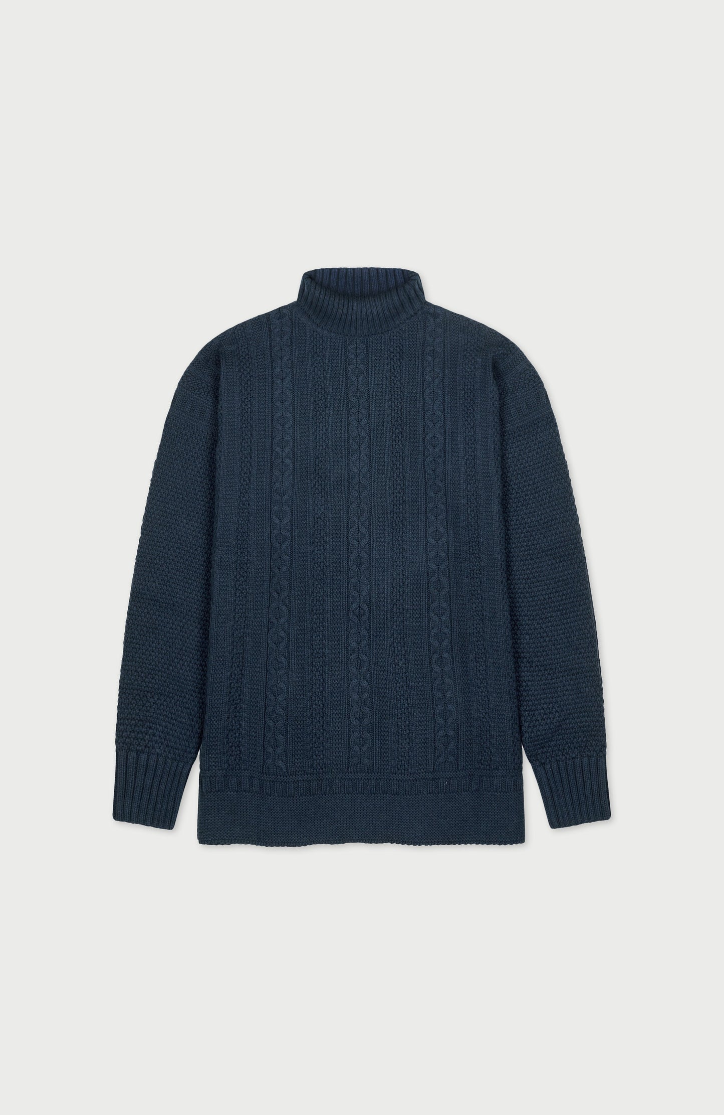 Mens Midweight Cotton Cable Roll Neck Gansey Jumper