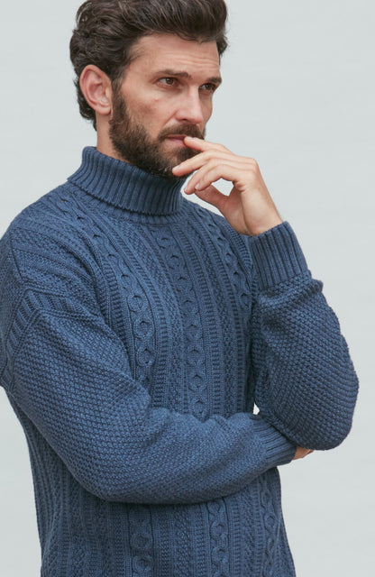 Mens Midweight Cotton Cable Roll Neck Gansey Jumper