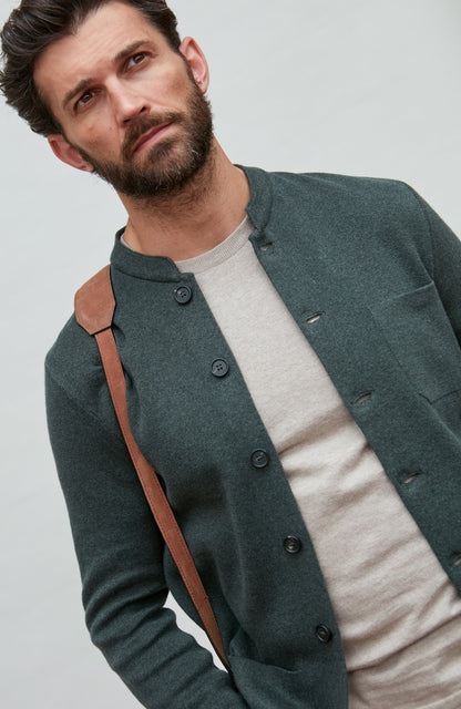 Mens Midweight Cotton Knitted Nehru Jacket