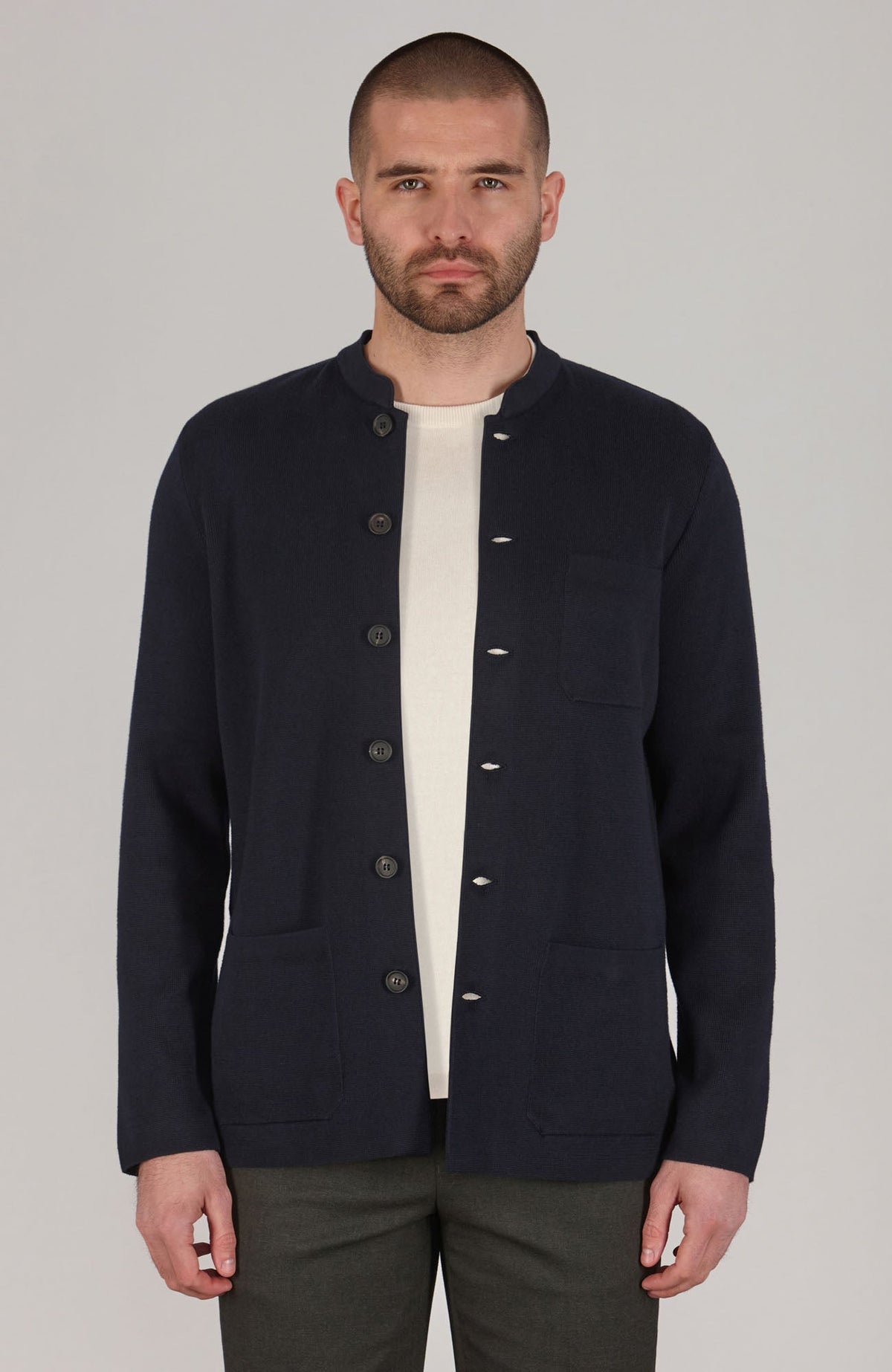 Mens Midweight Cotton Knitted Nehru Jacket
