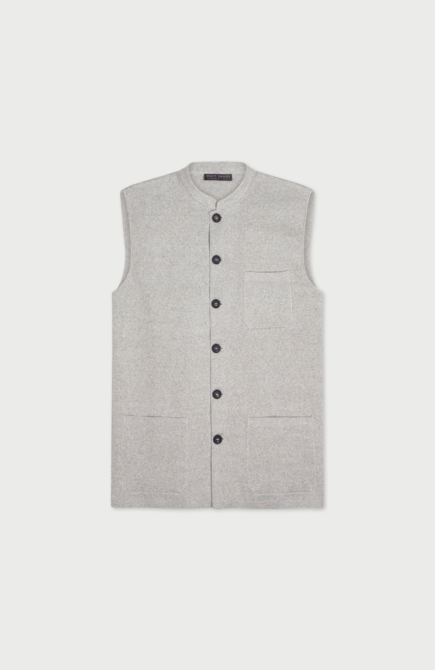 Mens Midweight Cotton Knitted Nehru Waistcoat