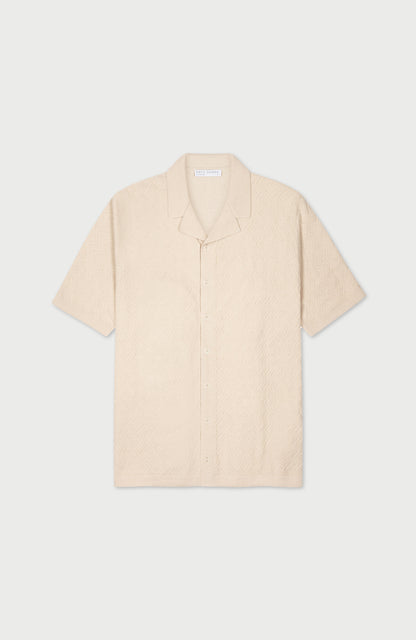 Mens Cotton Linen Racking Knit Resort Shirt