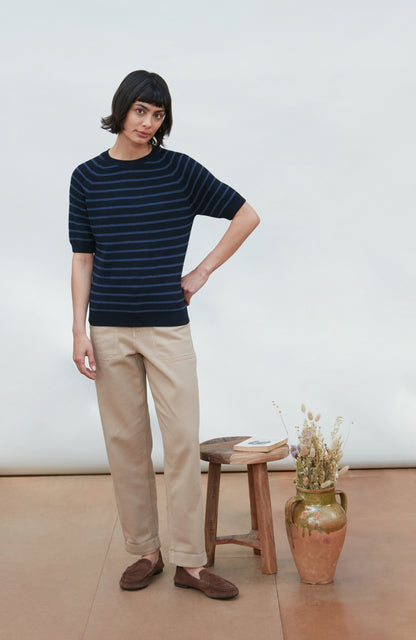 Womens Lightweight Cotton Rib Stripe Top