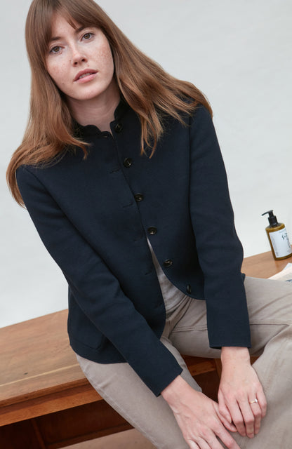 Womens Midweight Cotton Knitted Nehru Jacket
