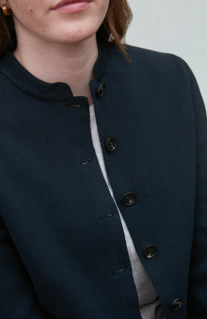Womens Midweight Cotton Knitted Nehru Jacket