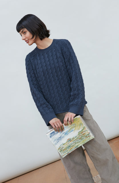 Womens Heavyweight Cotton Textured Cable Jumper