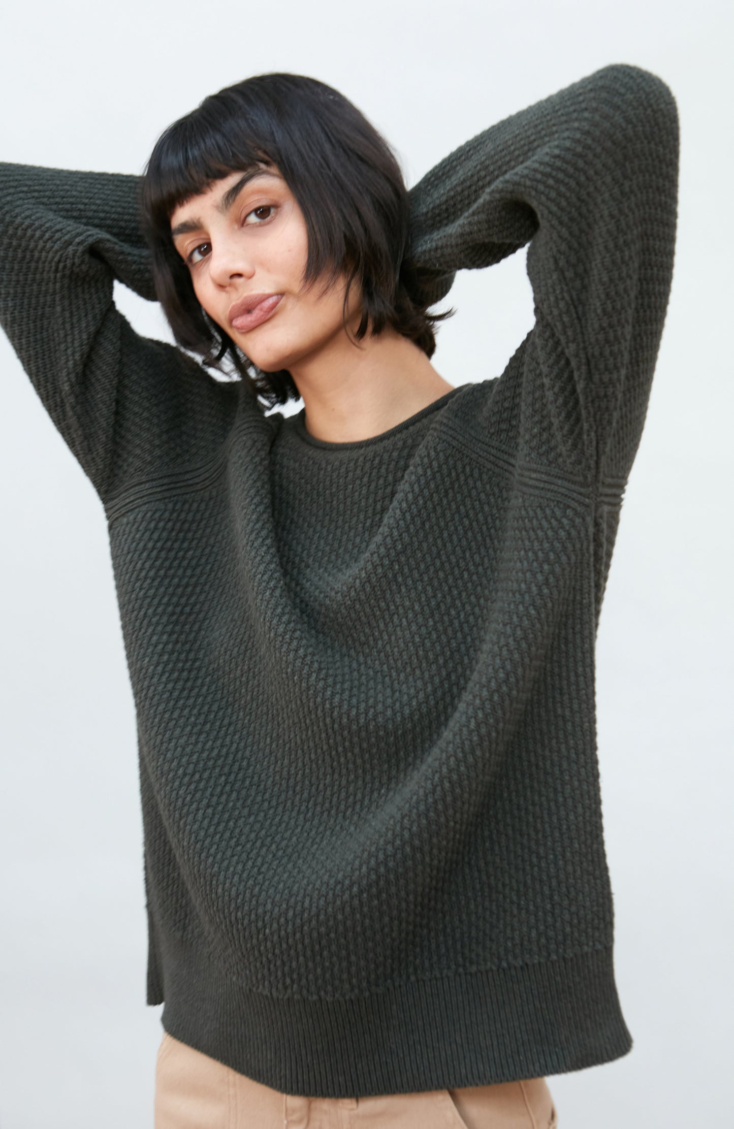 Womens Midweight Cotton Moss Stitch Jumper