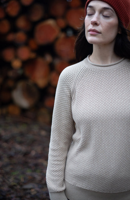 Womens Midweight Cotton Moss Stitch Jumper