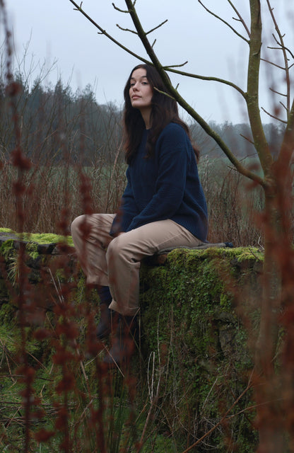 Womens Midweight Cotton Textured Block Jumper