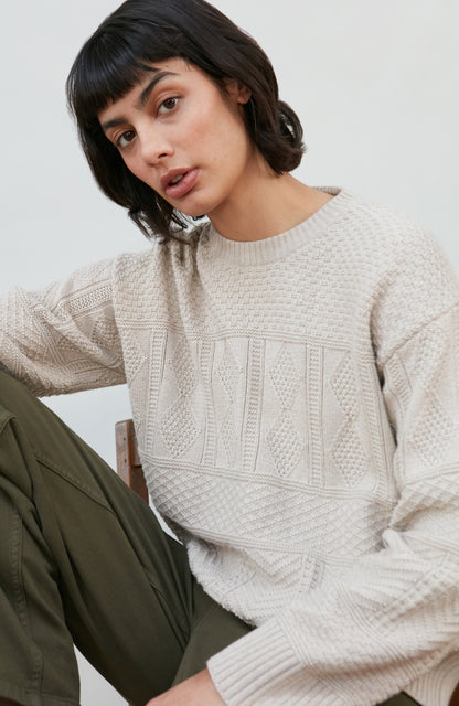 Womens Midweight Cotton Textured Block Jumper