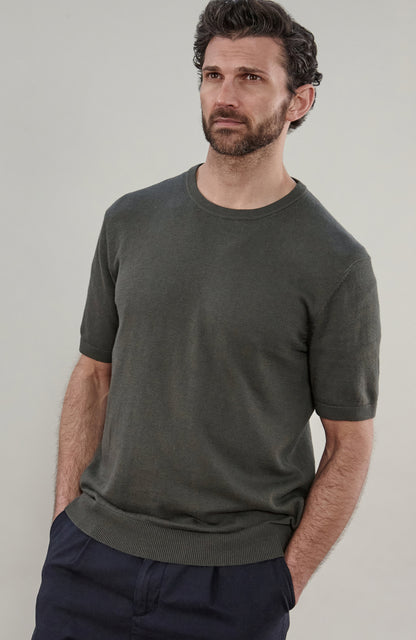 Mens Lightweight Organic Cotton Linen Short Sleeve Jumper