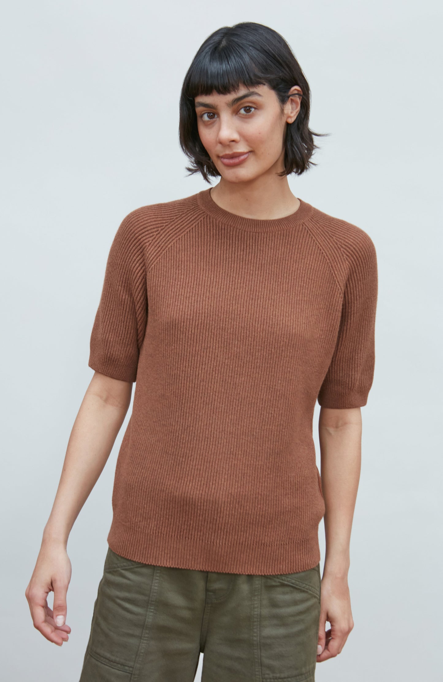 Womens Lightweight Cotton Rib Stripe Top